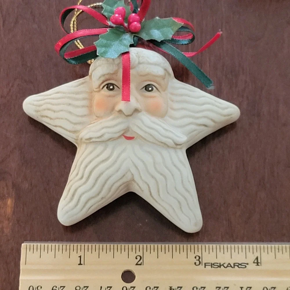 Set of‎ 4 Santa Face Christmas Ornaments w/ Star Original Box Holiday Tree Decor
